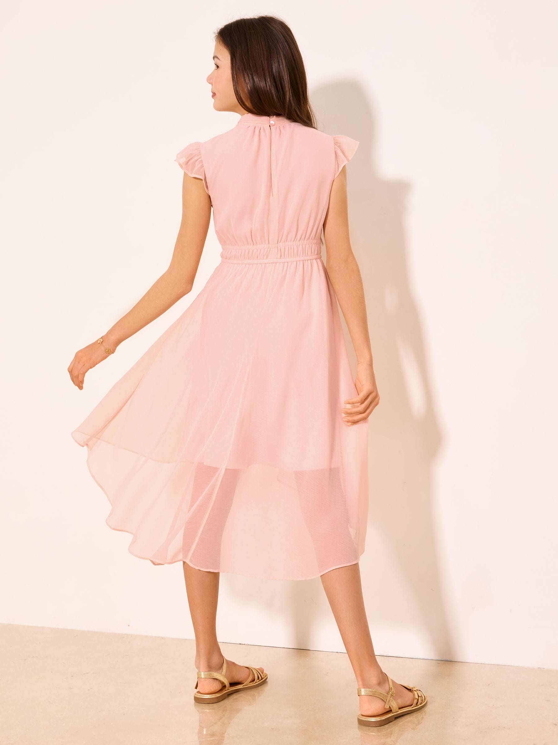Lipsy Pink Flutter Sleeve Occasion Dress (5-16yrs) image 5