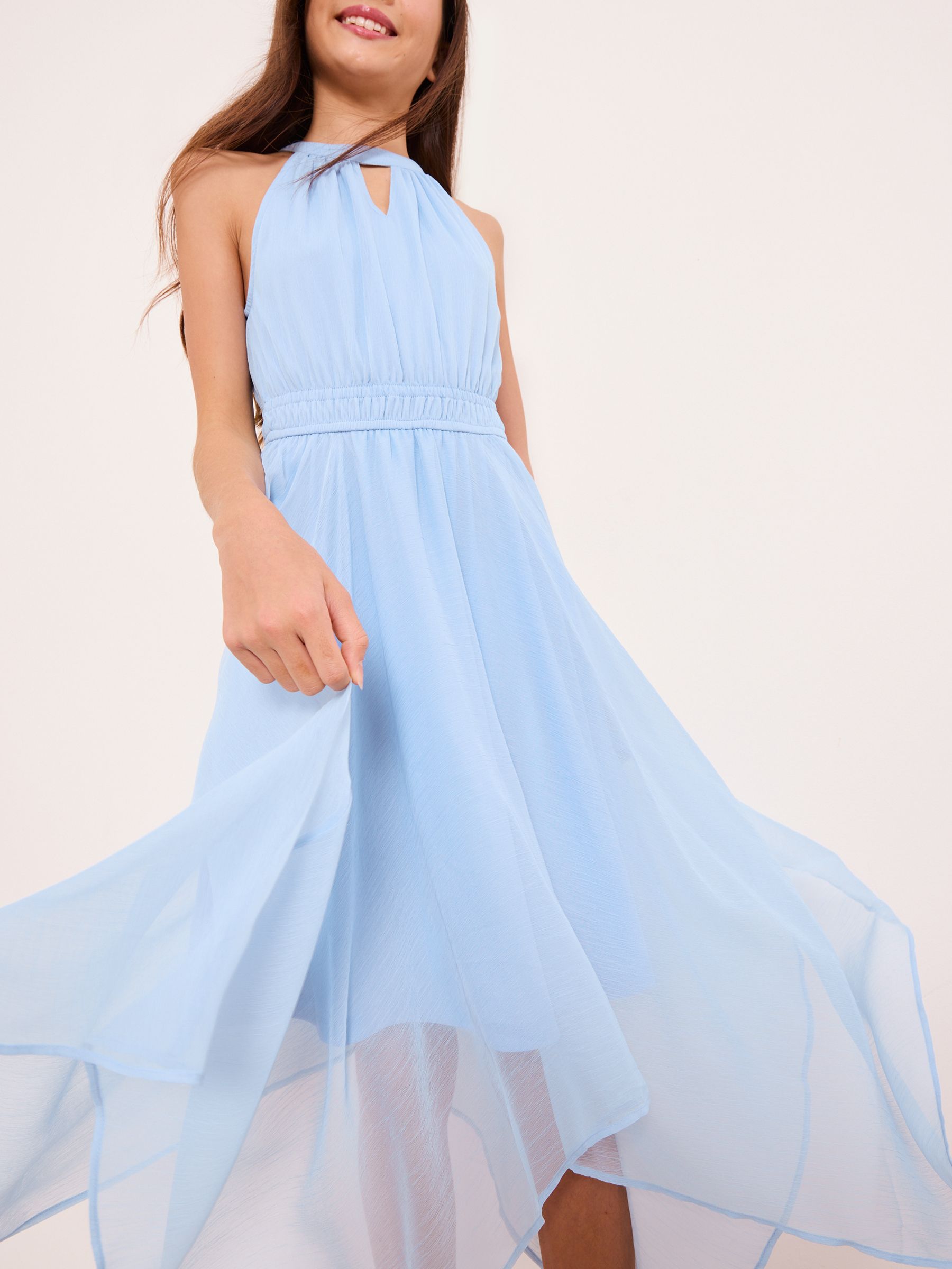 Lipsy Blue Cut Out Hanky Hem Halter Occasion Dress (5-16yrs) image 3