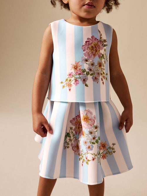 Dsiney Kidz - Blue Floral Scuba Top and Skirt Set (3mths-7yrs) image 1