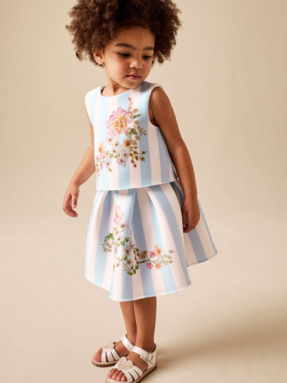 Blue Floral Scuba Top and Skirt Set (3mths-7yrs) image 4