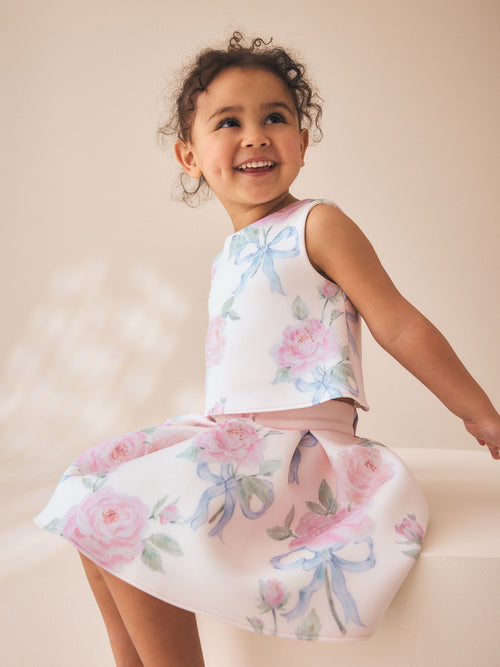 Pink Floral Scuba Top and Skirt Set (3mths-7yrs) image 1