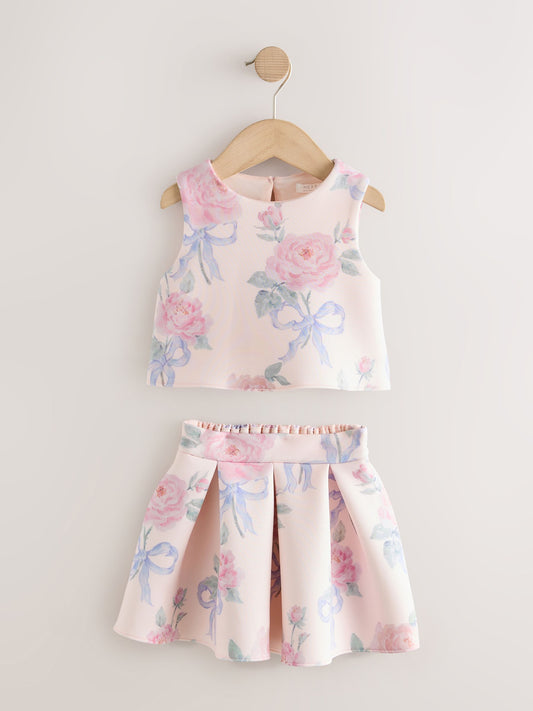 Cream Floral Scuba Top and Skirt Set (3mths-7yrs) image 1