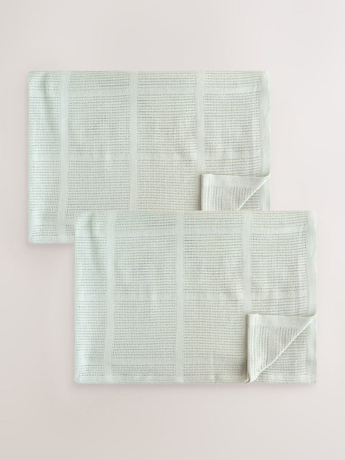 2 Pack Sage Green Cotton Baby Cellular Blankets image 1
