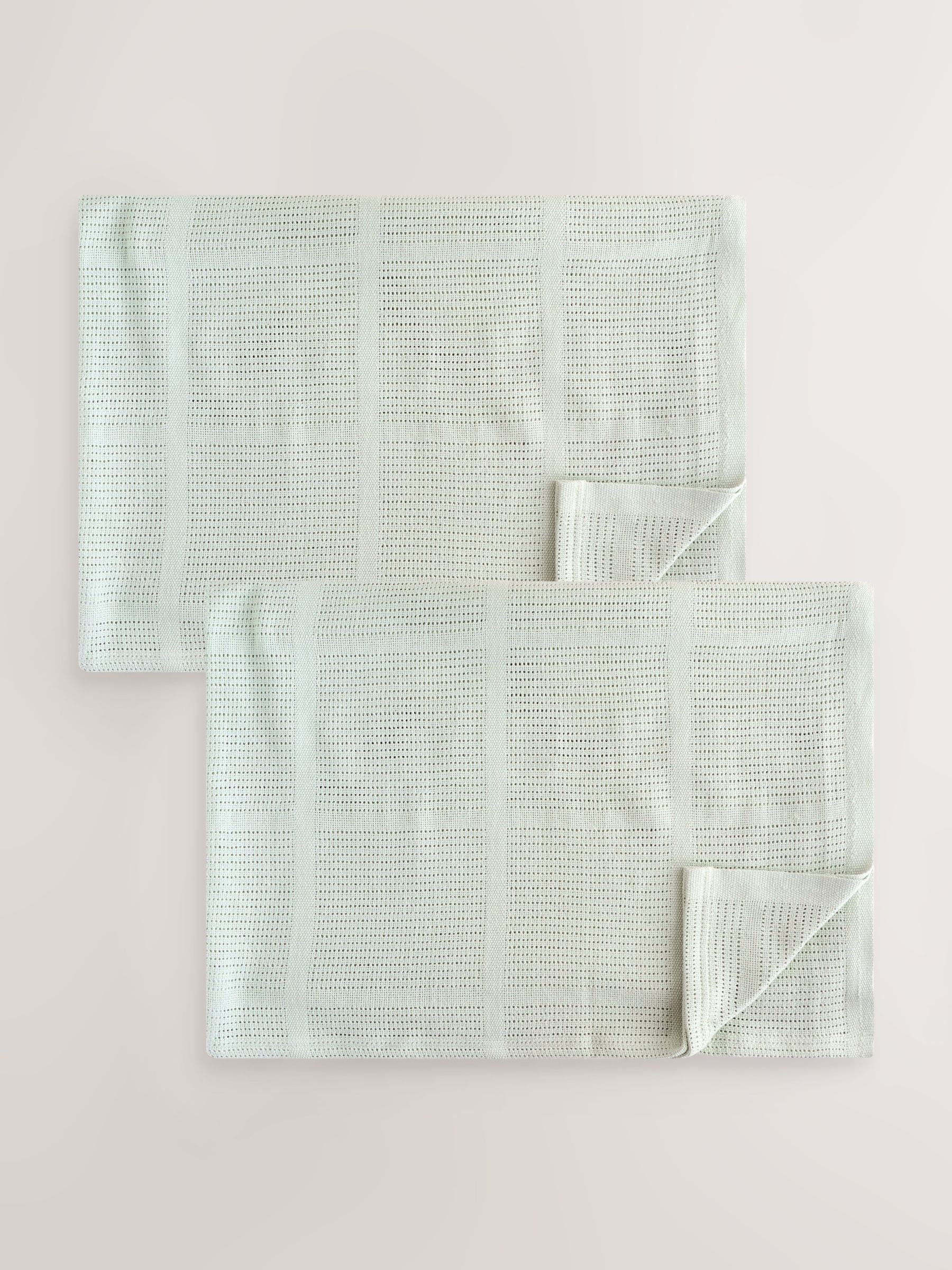 2 Pack Sage Green Cotton Baby Cellular Blankets image 1
