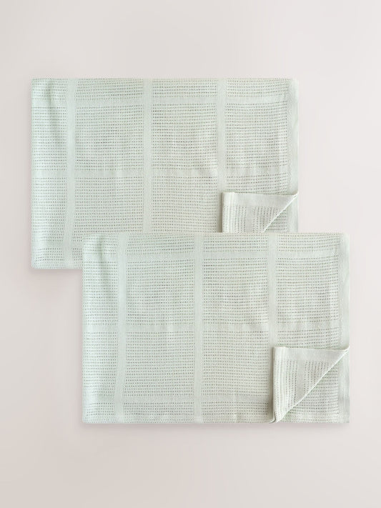 2 Pack Sage Green Cotton Baby Cellular Blankets image 1