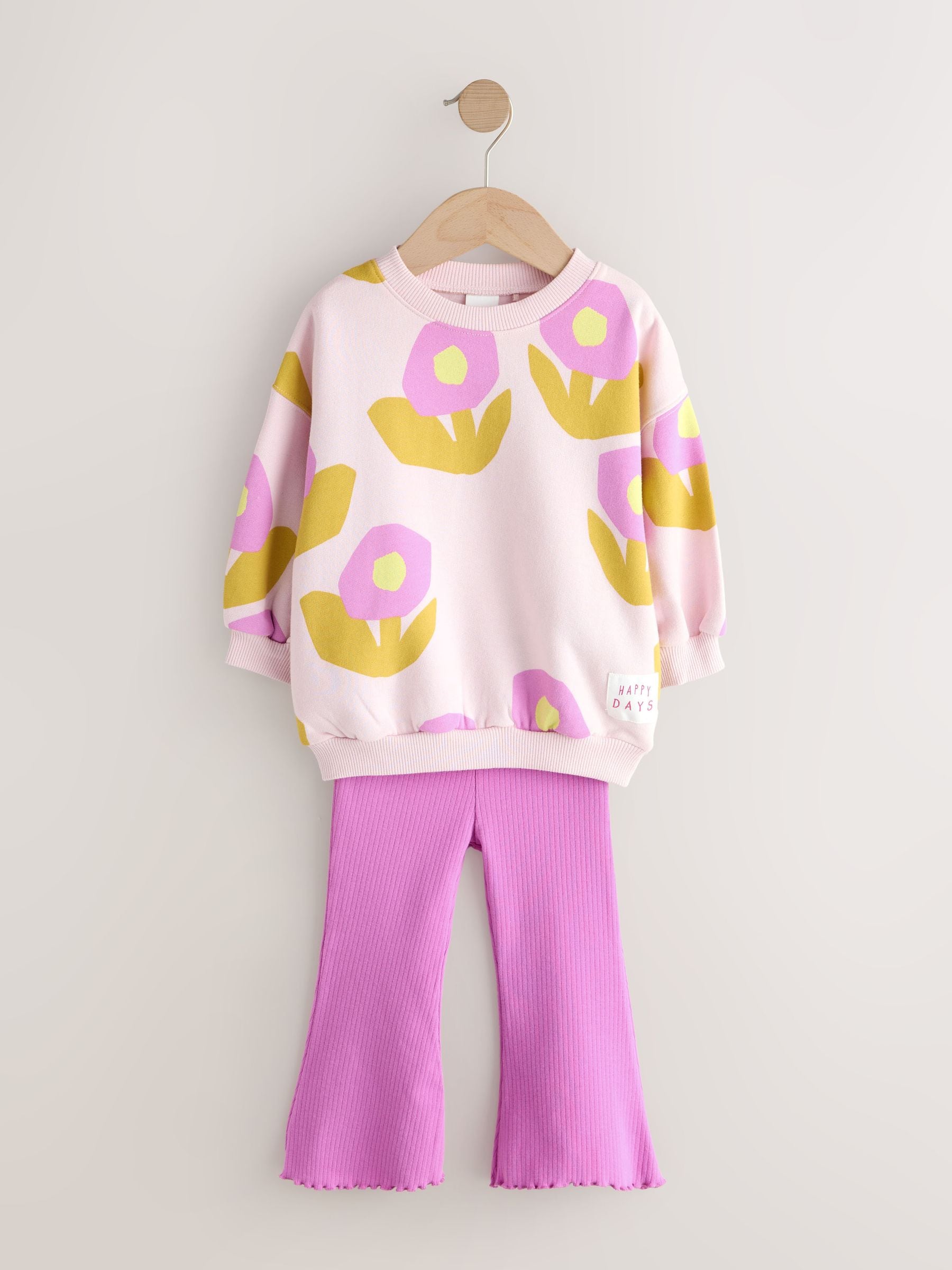Light Pink Flowers Sweatshirt & Flare Leggings Set (3mths-7yrs) image 3