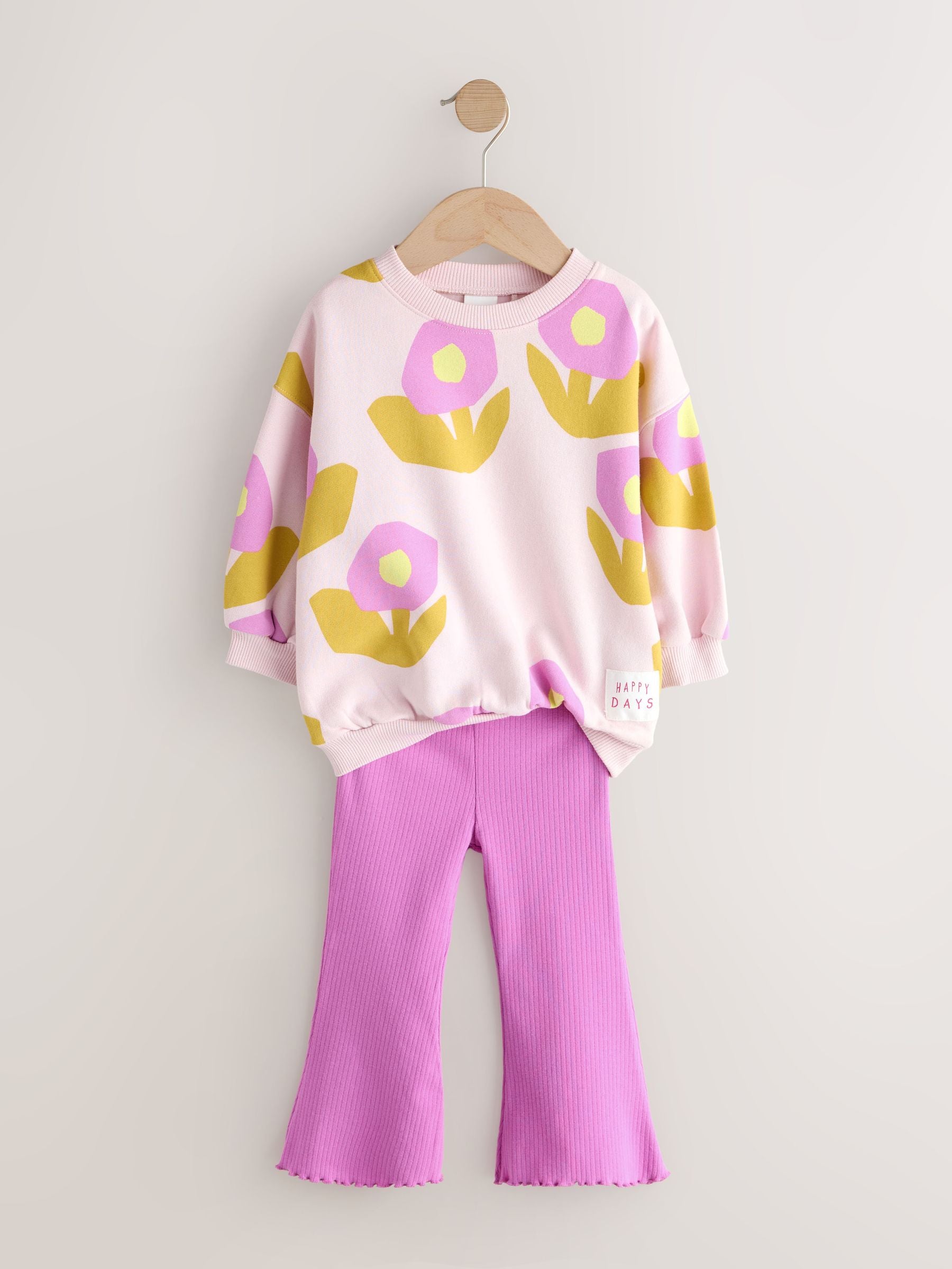 Light Pink Flowers Sweatshirt & Flare Leggings Set (3mths-7yrs) image 4