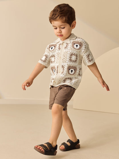 Dsiney Kidz - Neutral Bear Crochet Knitted Short Sleeve Shirt (12mths-10yrs) image 1