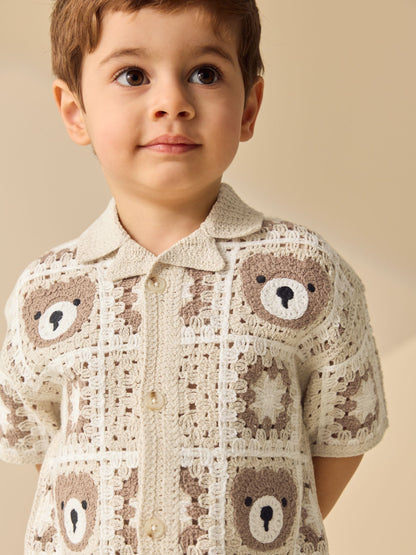 Dsiney Kidz - Neutral Bear Crochet Knitted Short Sleeve Shirt (12mths-10yrs) image 2