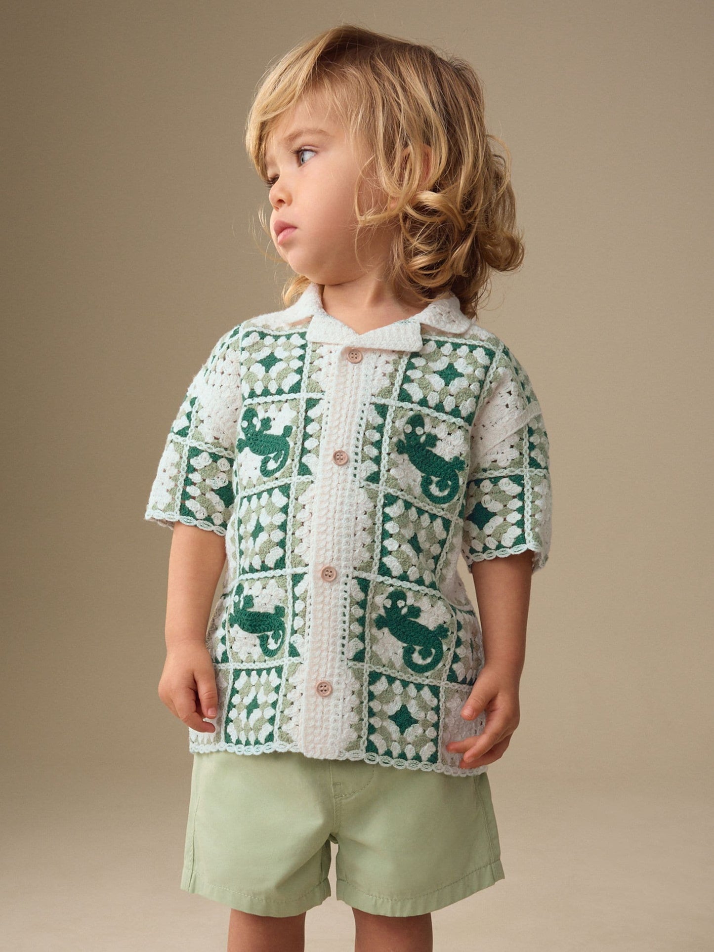 Dsiney Kidz - Green Lizard Crochet Knitted Short Sleeve Shirt (12mths-10yrs) image 1