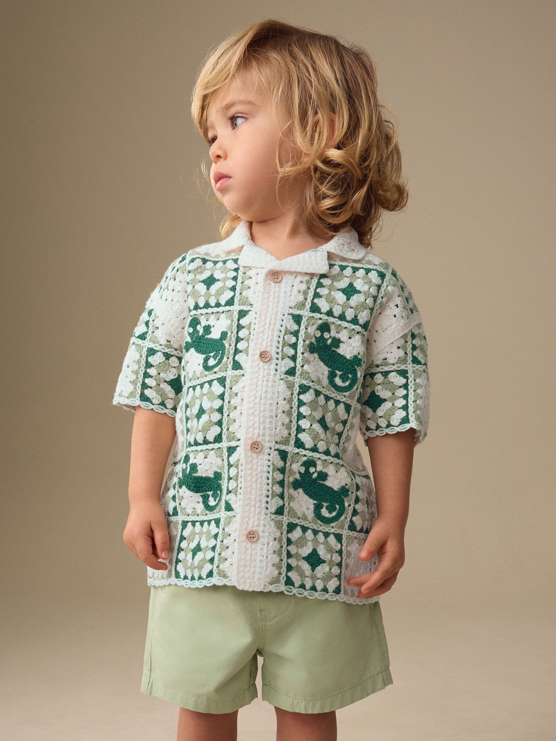 Dsiney Kidz - Green Lizard Crochet Knitted Short Sleeve Shirt (12mths-10yrs) image 1
