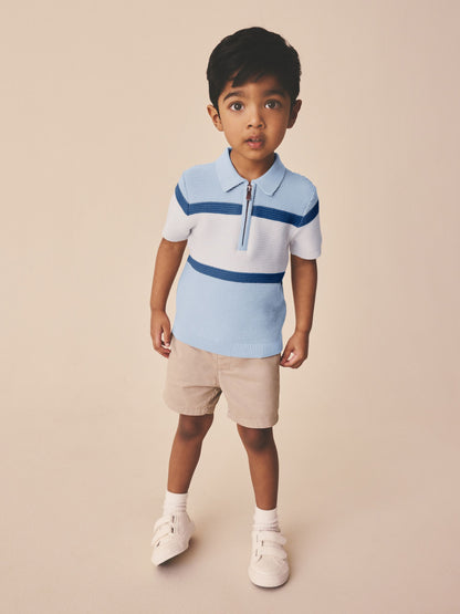 Dsiney Kidz - Blue Colourblock Knitted Zip Neck Polo Shirt (3mths-7yrs) image 2