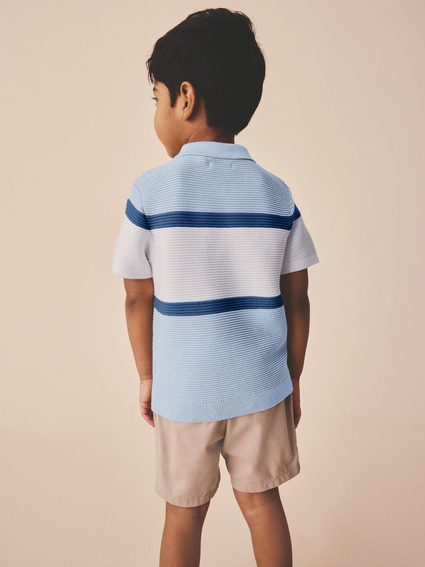 Dsiney Kidz - Blue Colourblock Knitted Zip Neck Polo Shirt (3mths-7yrs) image 3