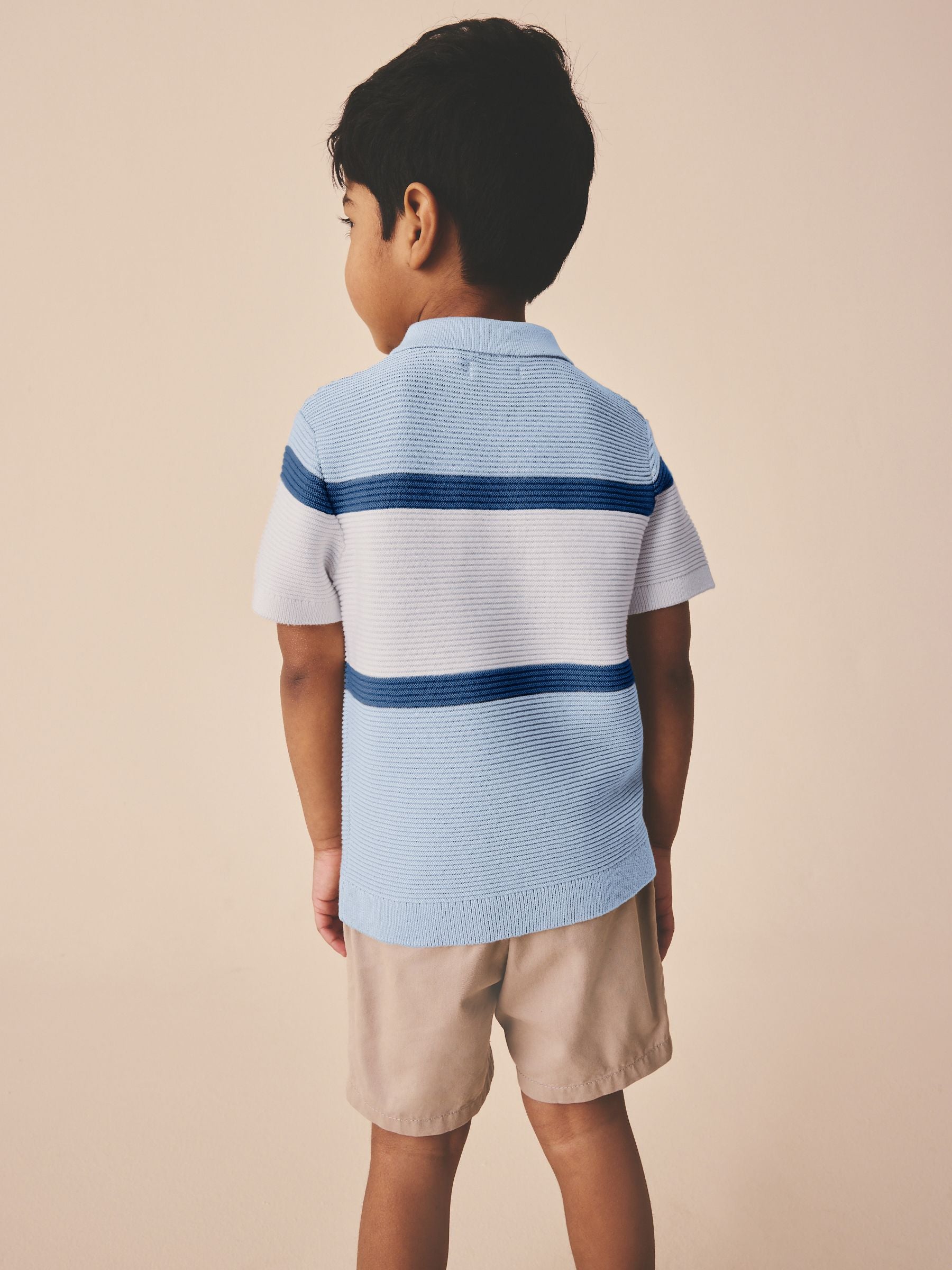 Dsiney Kidz - Blue Colourblock Knitted Zip Neck Polo Shirt (3mths-7yrs) image 3