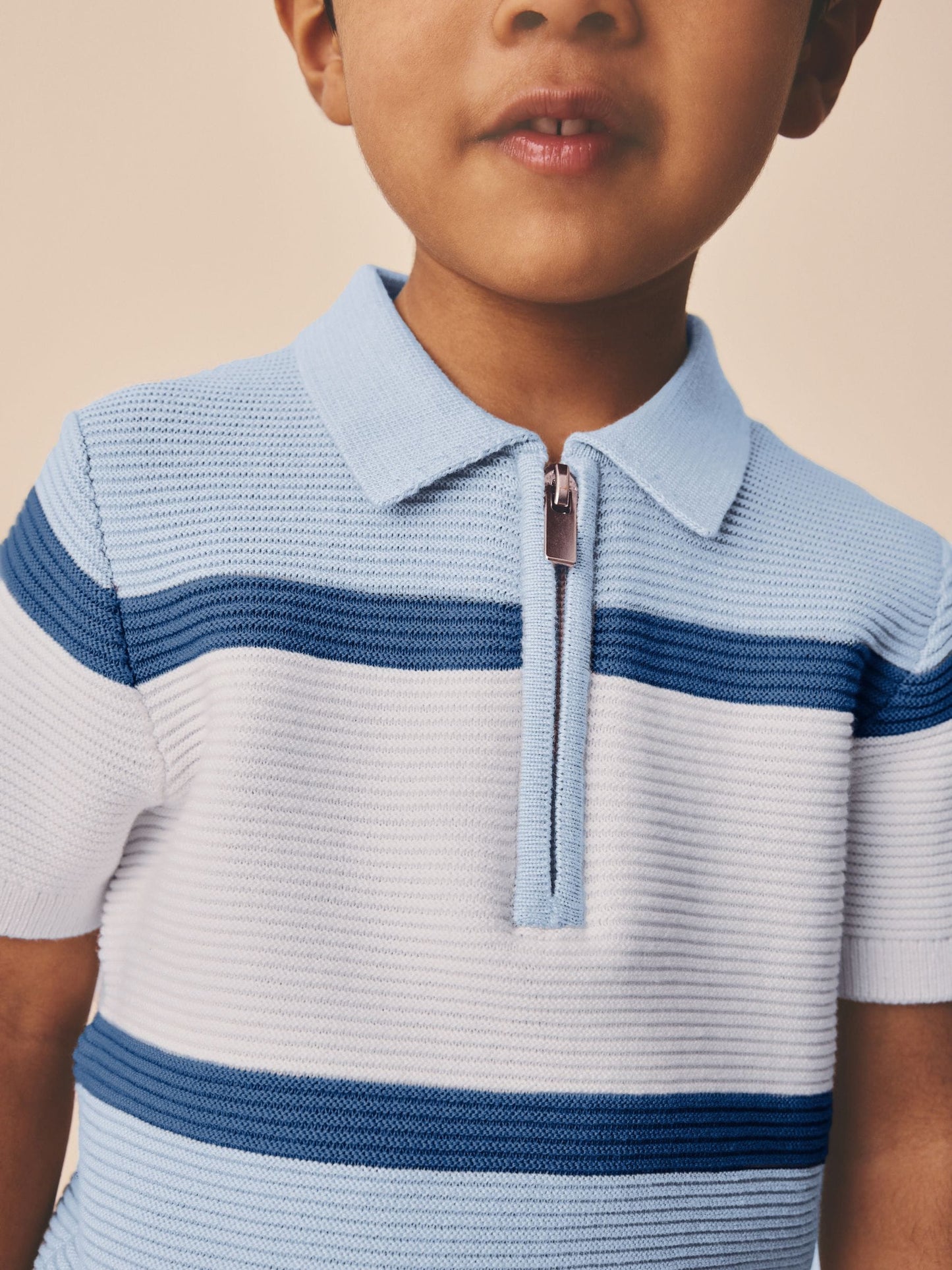 Dsiney Kidz - Blue Colourblock Knitted Zip Neck Polo Shirt (3mths-7yrs) image 4