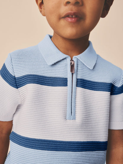 Dsiney Kidz - Blue Colourblock Knitted Zip Neck Polo Shirt (3mths-7yrs) image 4