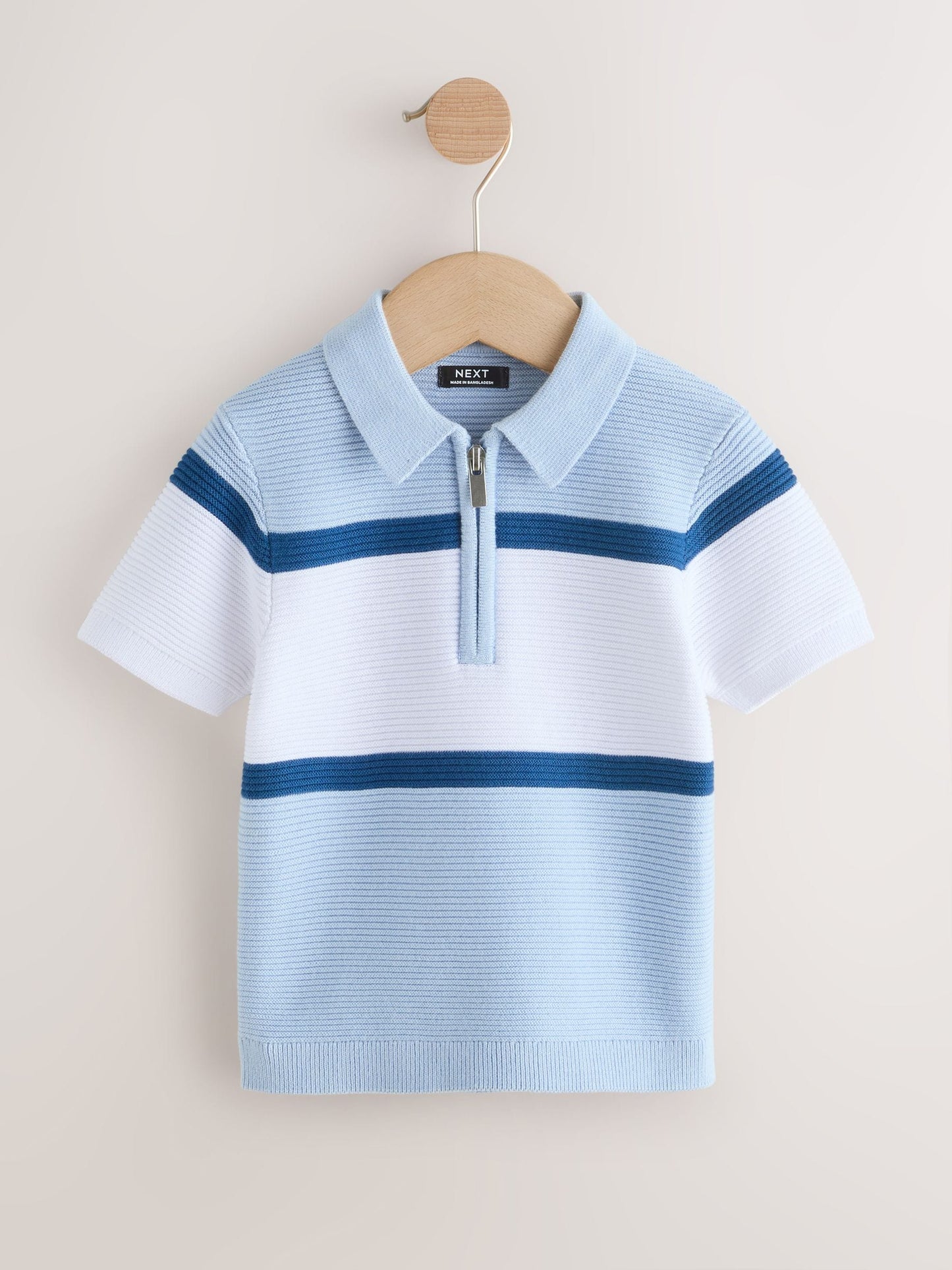 Dsiney Kidz - Blue Colourblock Knitted Zip Neck Polo Shirt (3mths-7yrs) image 5