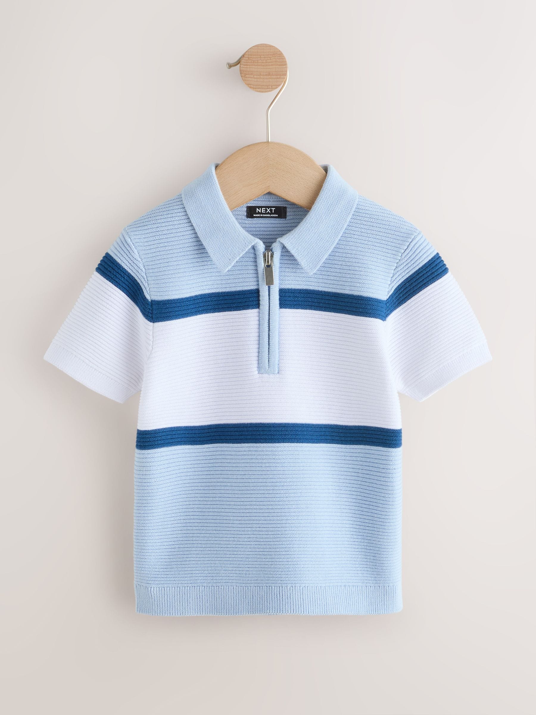 Dsiney Kidz - Blue Colourblock Knitted Zip Neck Polo Shirt (3mths-7yrs) image 5