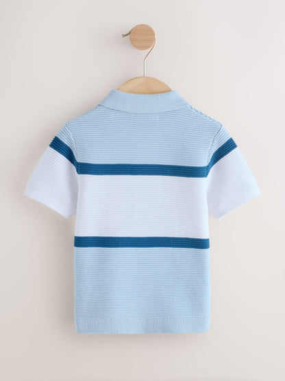 Dsiney Kidz - Blue Colourblock Knitted Zip Neck Polo Shirt (3mths-7yrs) image 6