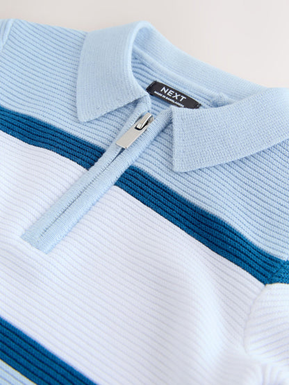 Dsiney Kidz - Blue Colourblock Knitted Zip Neck Polo Shirt (3mths-7yrs) image 8
