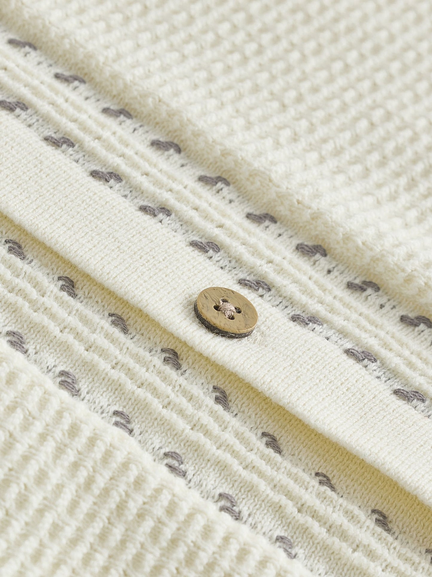 Ecru Textured Knitted Button Through Polo Shirt and Shorts Set (3mths-10yrs) image 8