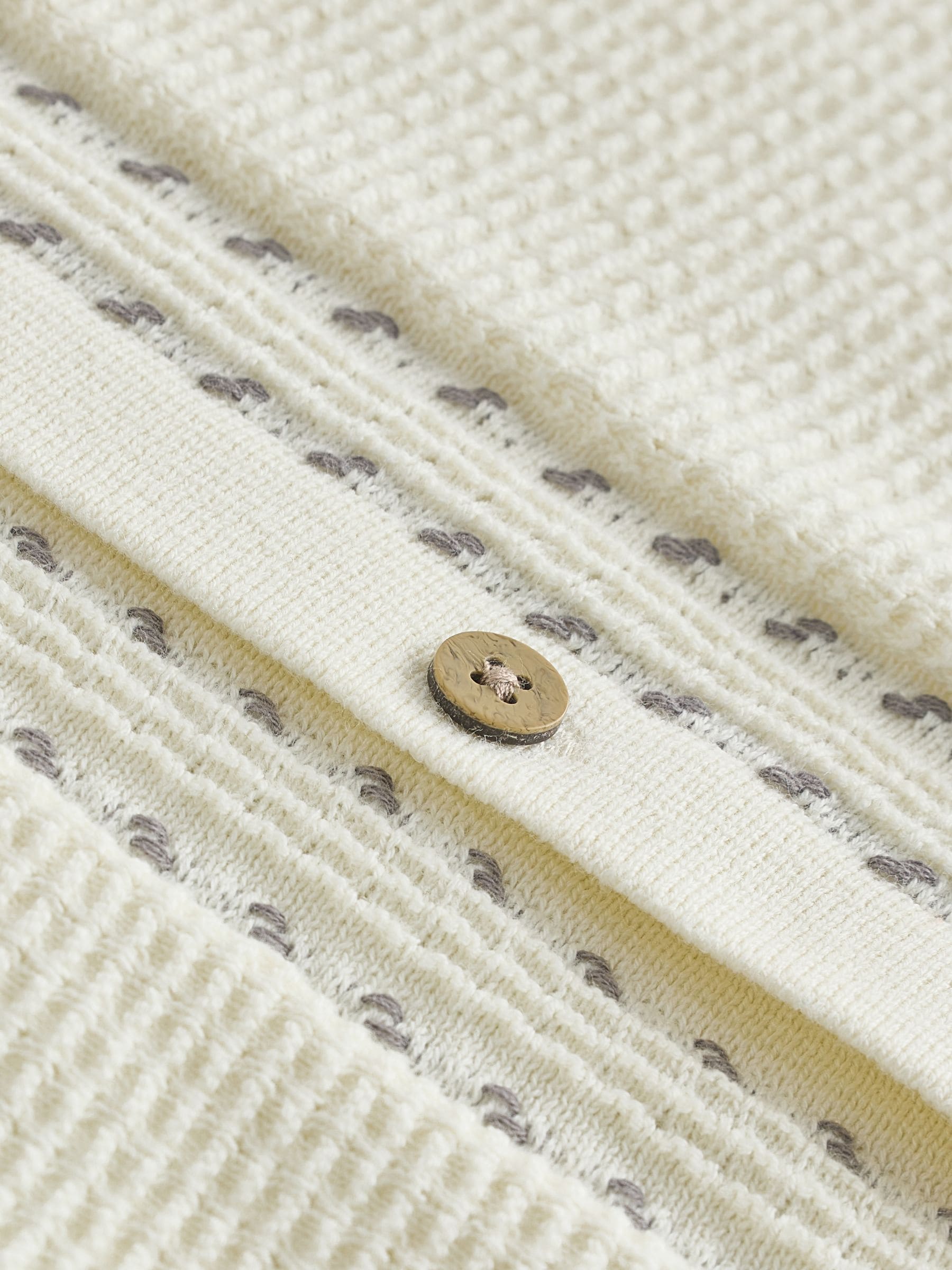 Ecru Textured Knitted Button Through Polo Shirt and Shorts Set (3mths-10yrs) image 8