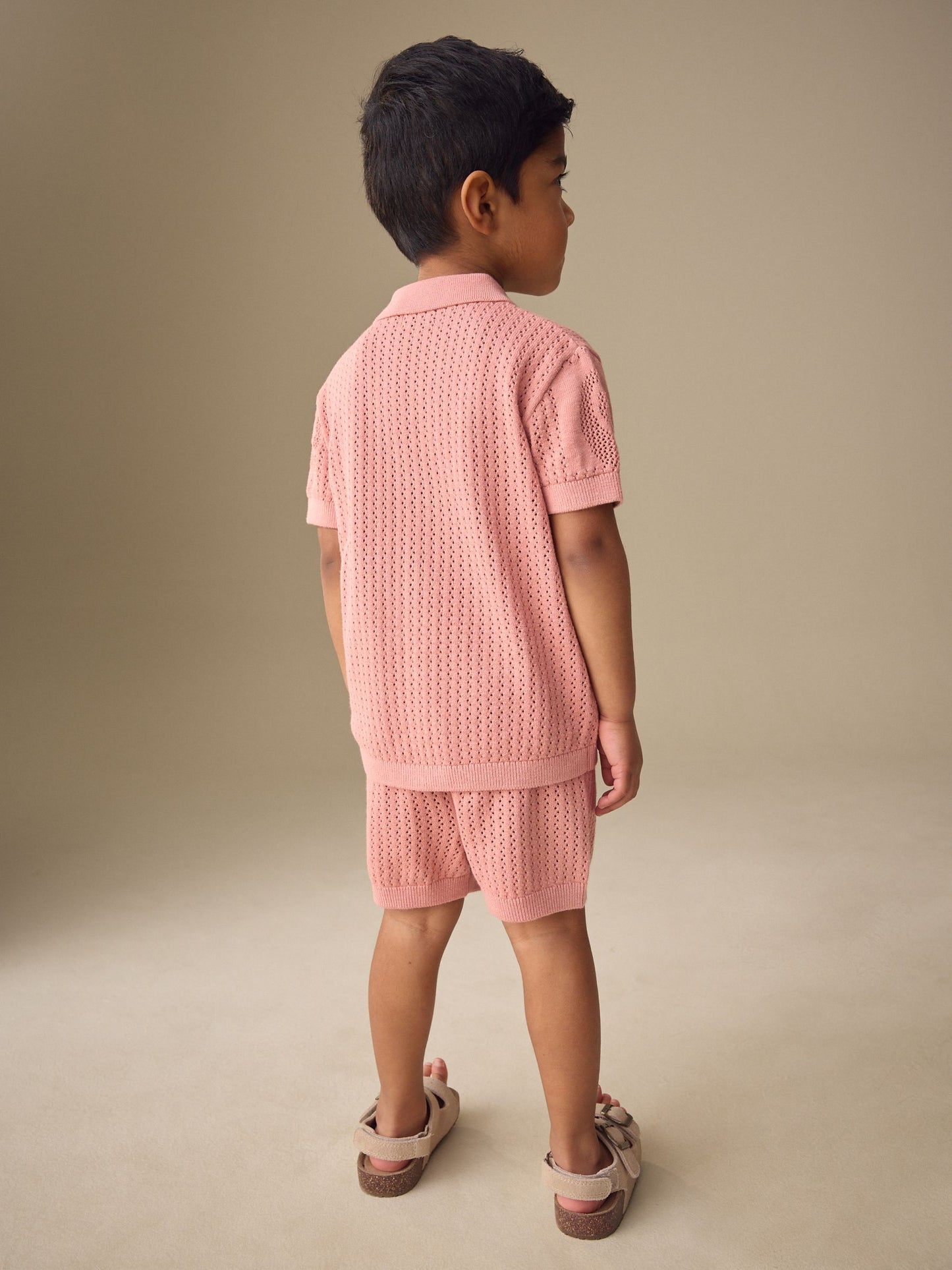 Dusky Pink Textured Knitted Polo Shirt and Shorts Set (3mths-10yrs) image 3
