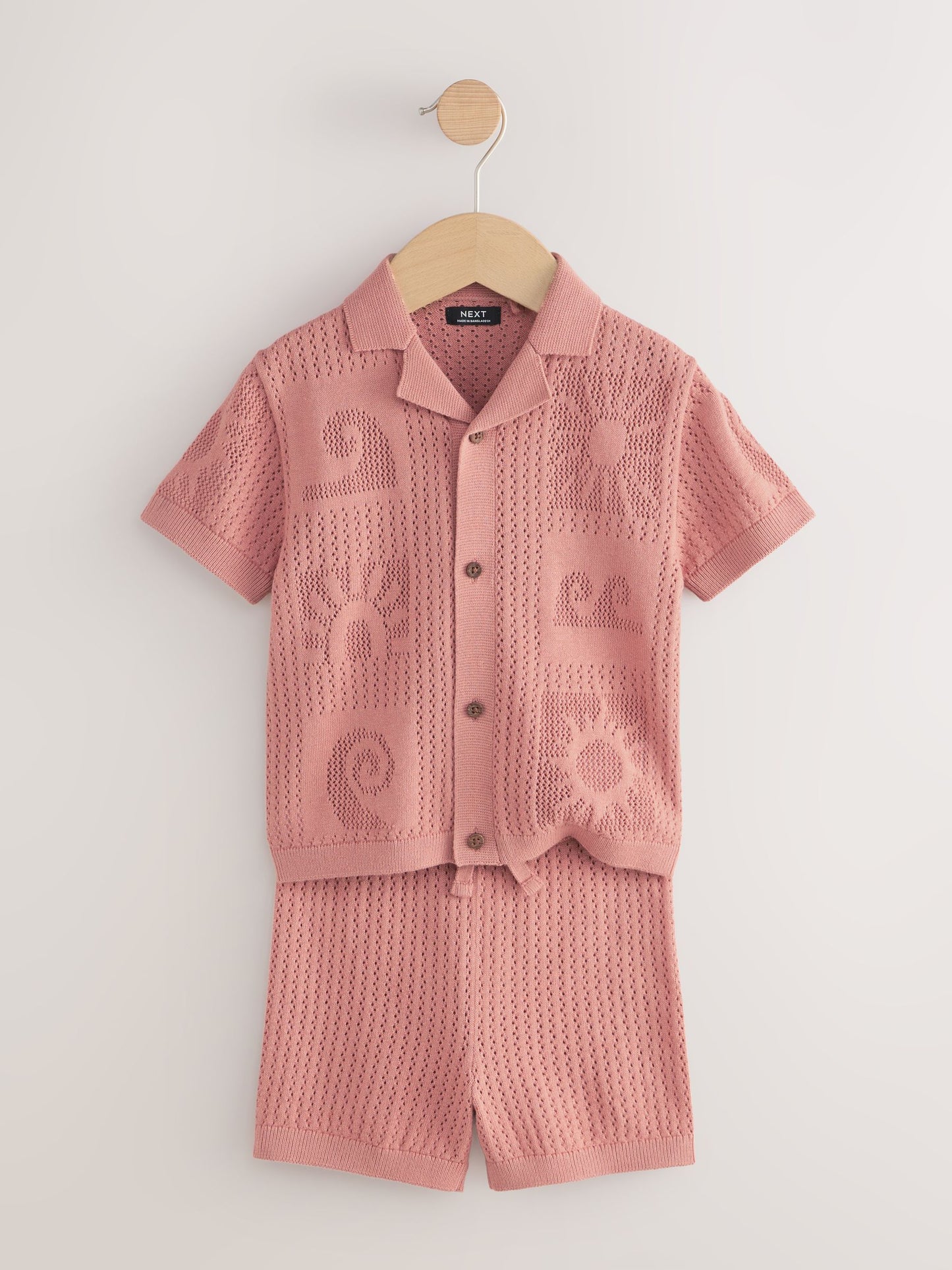 Dusky Pink Textured Knitted Polo Shirt and Shorts Set (3mths-10yrs) image 4