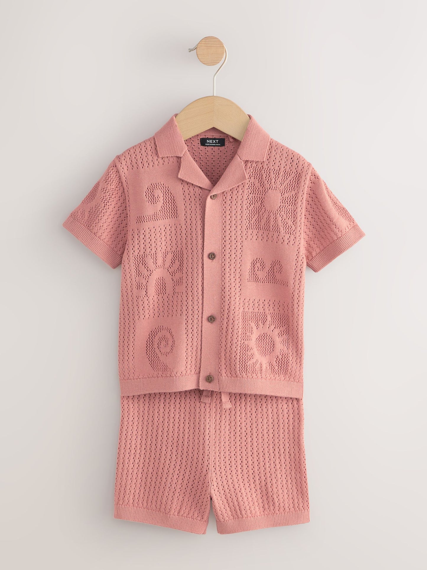 Dusky Pink Textured Knitted Polo Shirt and Shorts Set (3mths-10yrs) image 5