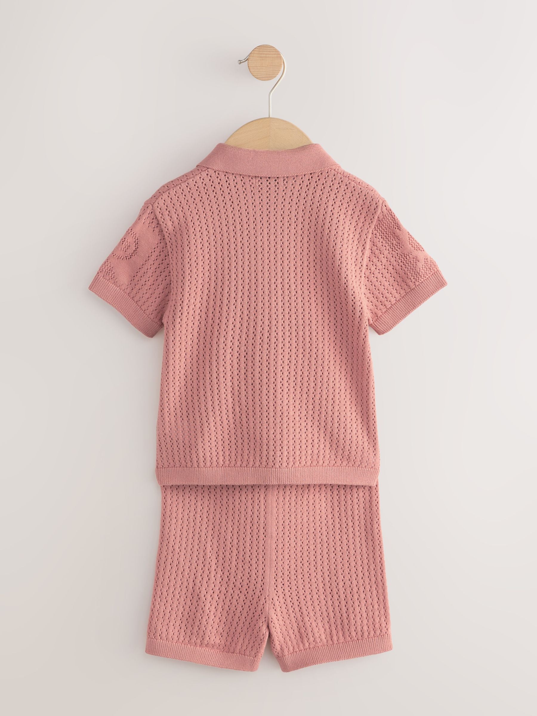 Dusky Pink Textured Knitted Polo Shirt and Shorts Set (3mths-10yrs) image 6