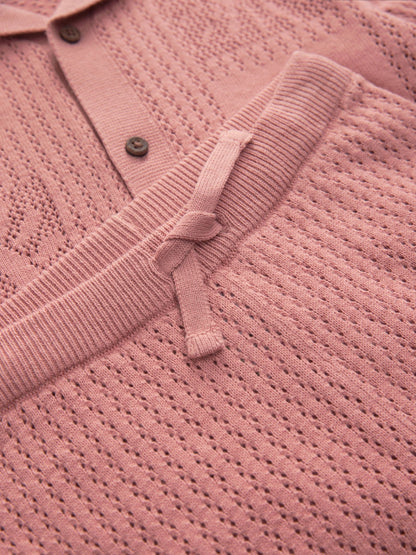 Dusky Pink Textured Knitted Polo Shirt and Shorts Set (3mths-10yrs) image 7