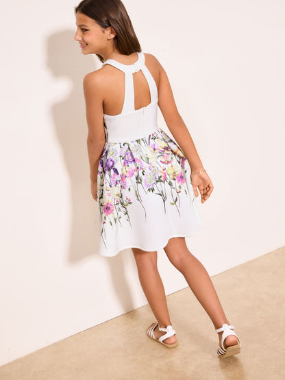 Dsiney Kidz - Lipsy White Floral Scuba Halter Occasion Dress (5-16yrs) image 5