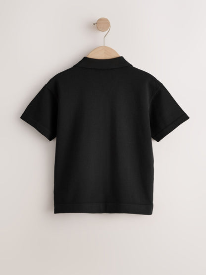 Dsiney Kidz - Black Knitted Revere Collar Polo Shirt (3-16yrs) image 2