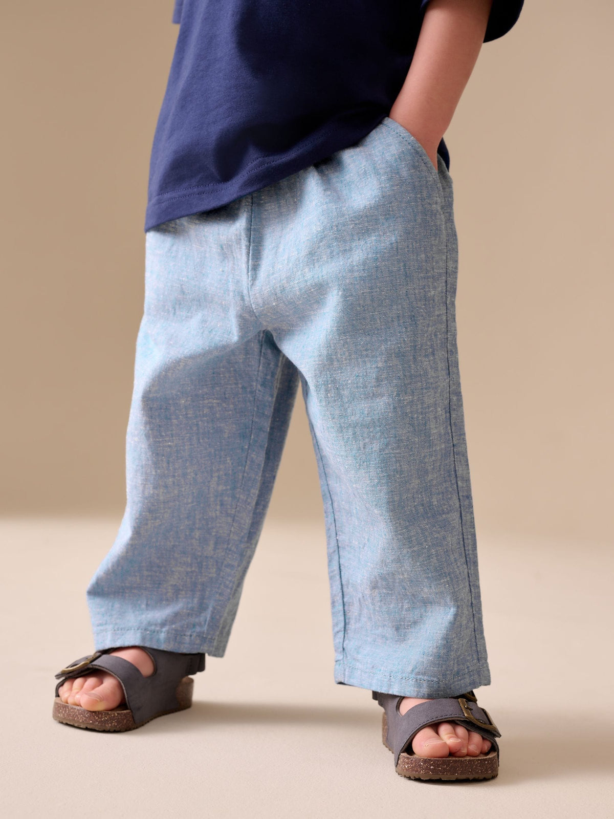 Dsiney Kidz - Chambray Blue Wide Fit Linen Blend Pull on Trousers (3mths-7yrs) image 1