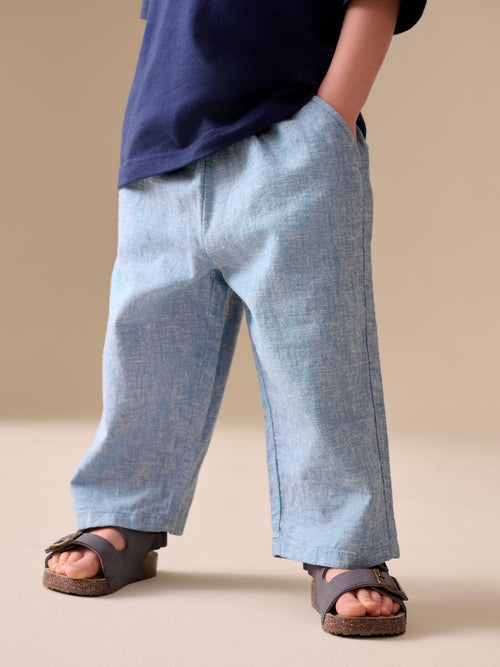 Chambray Blue Wide Fit Linen Blend Pull on Trousers (3mths-7yrs) image 1
