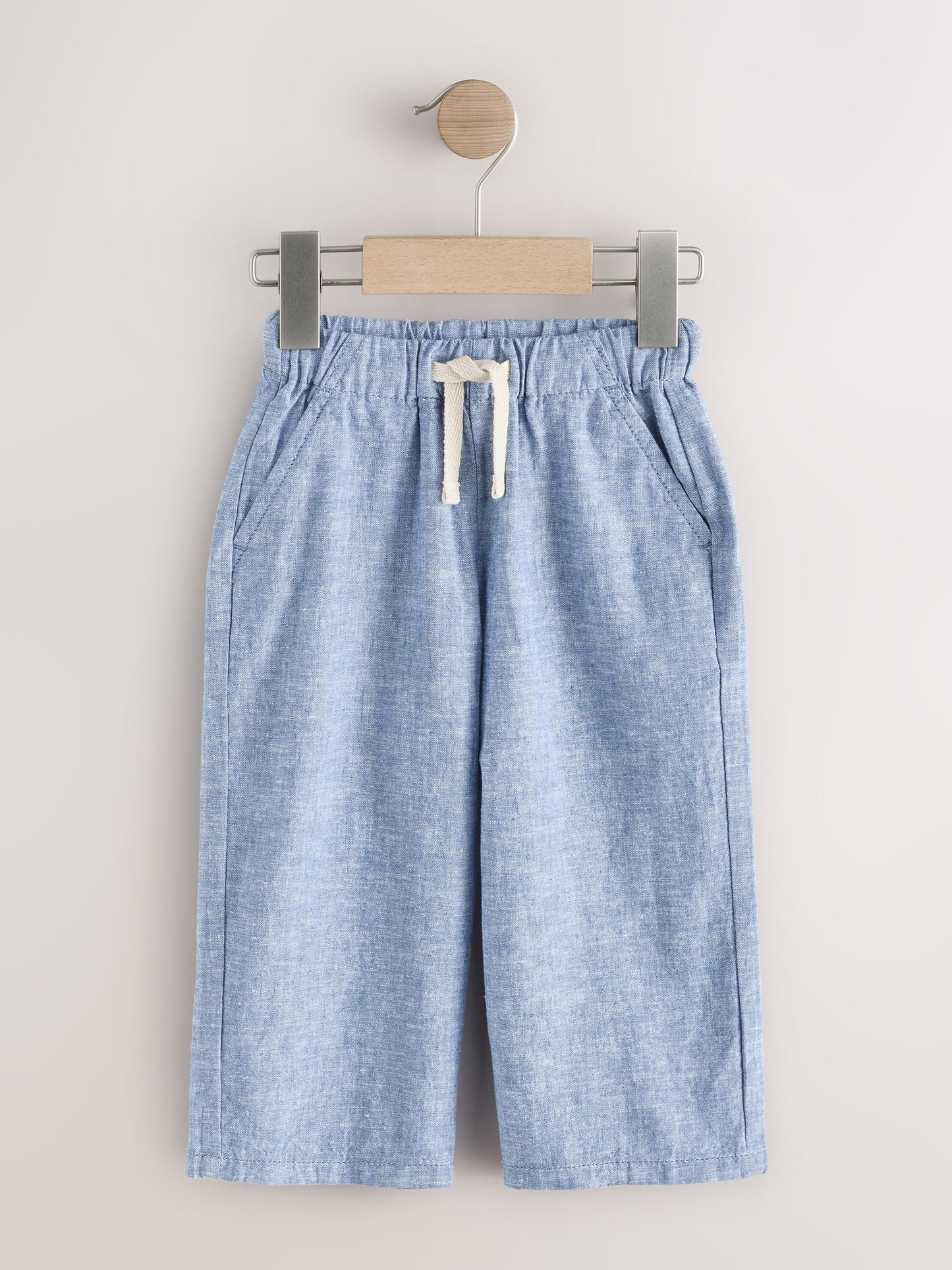 Chambray Blue Wide Fit Linen Blend Pull on Trousers (3mths-7yrs) image 5
