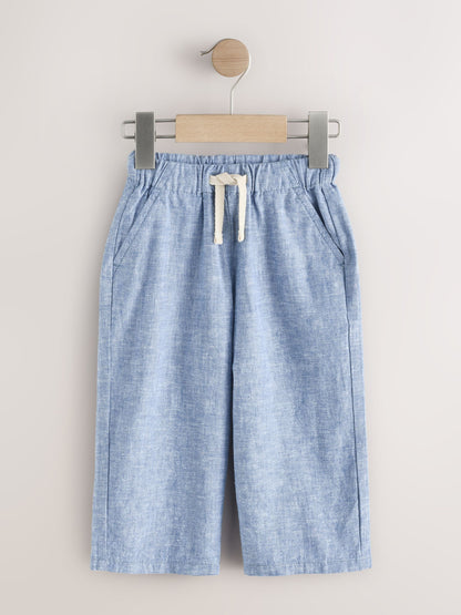 Chambray Blue Wide Fit Linen Blend Pull on Trousers (3mths-7yrs) image 5