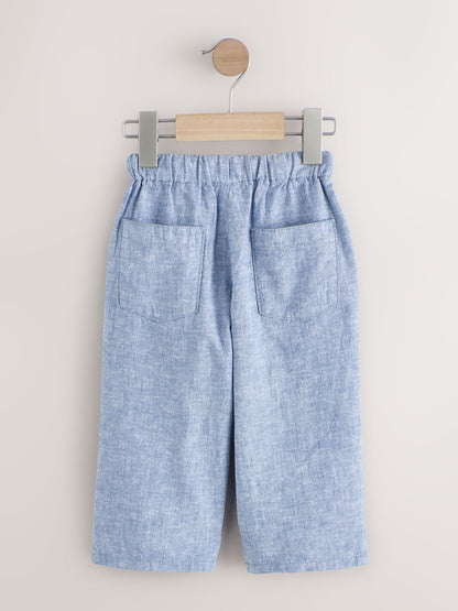 Chambray Blue Wide Fit Linen Blend Pull on Trousers (3mths-7yrs) image 6