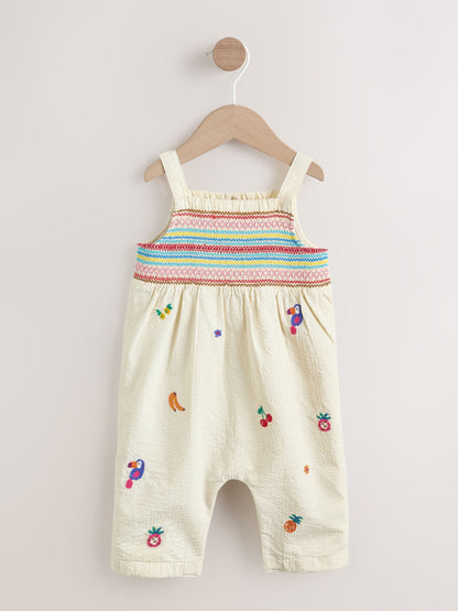 White Tropical Embroidery Baby Long Leg Romper (0mths-2yrs) image 1