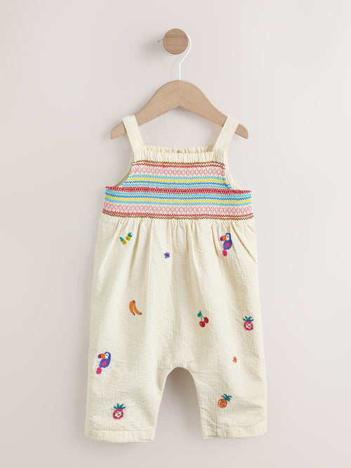 White Tropical Embroidery Baby Long Leg Romper (0mths-2yrs) image 1
