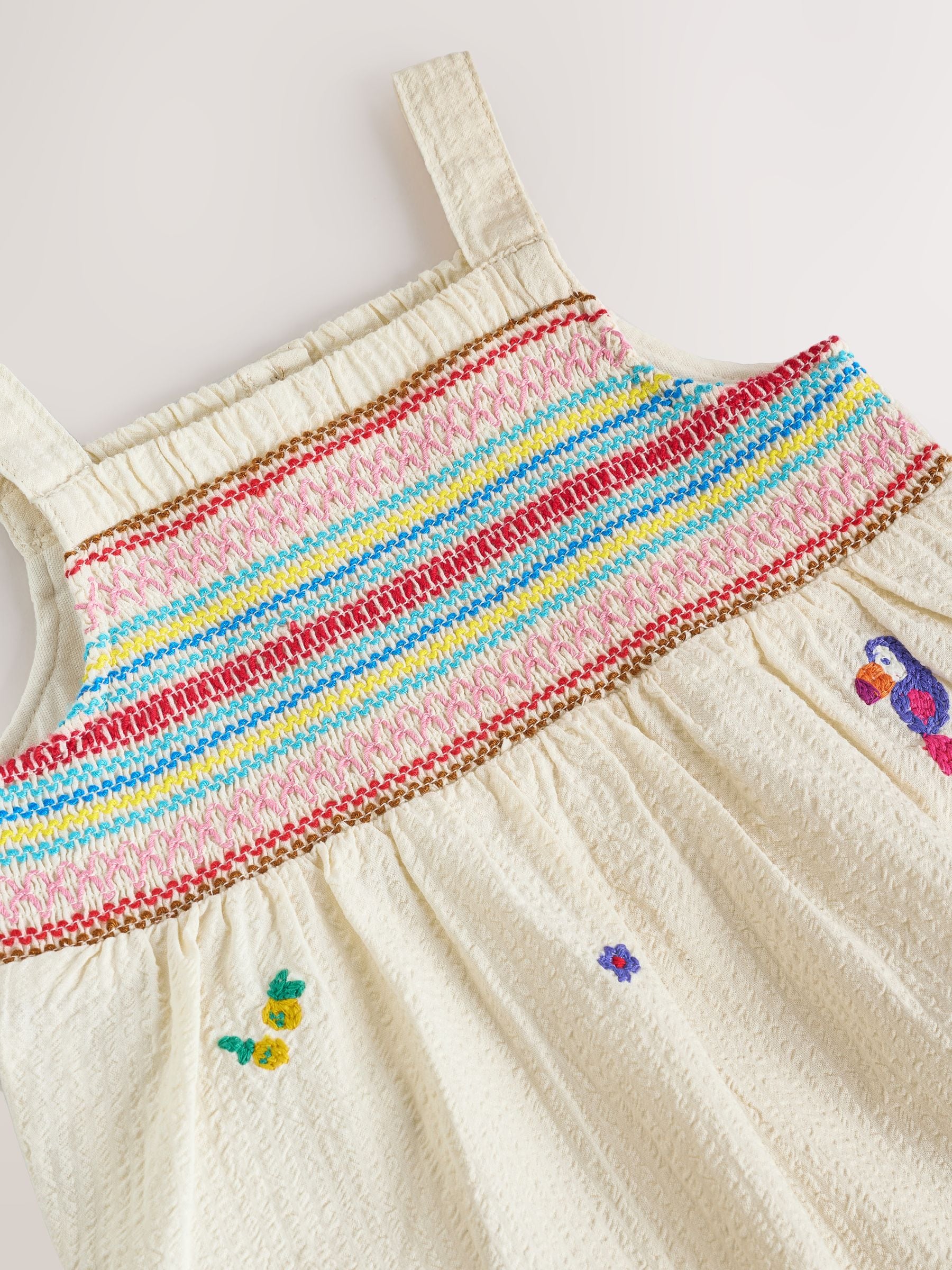 White Tropical Embroidery Baby Long Leg Romper (0mths-2yrs) image 4