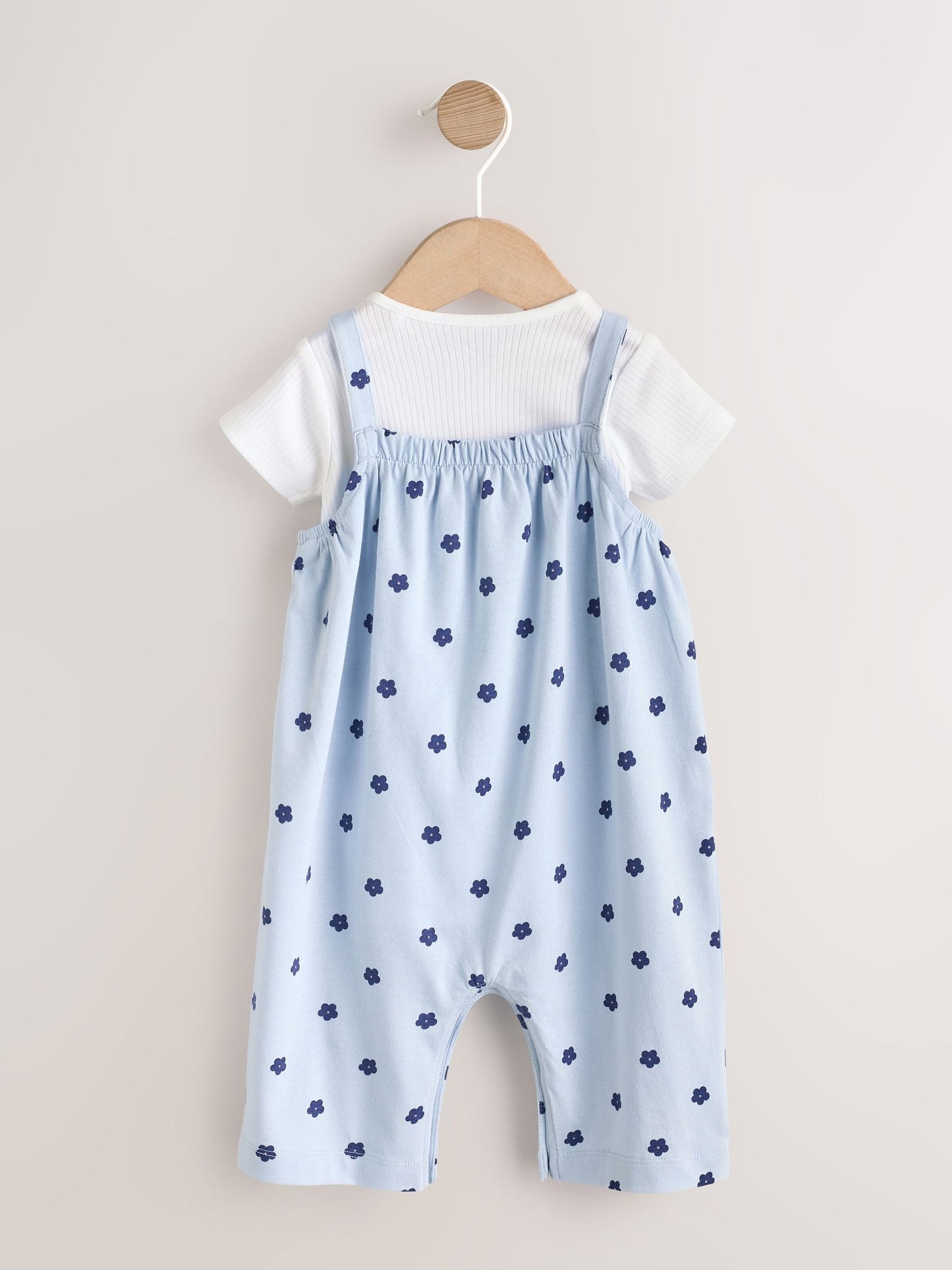 Blue Floral Baby Jersey Dungarees and Bodysuits Set 2 Piece (0mths-3yrs) image 2