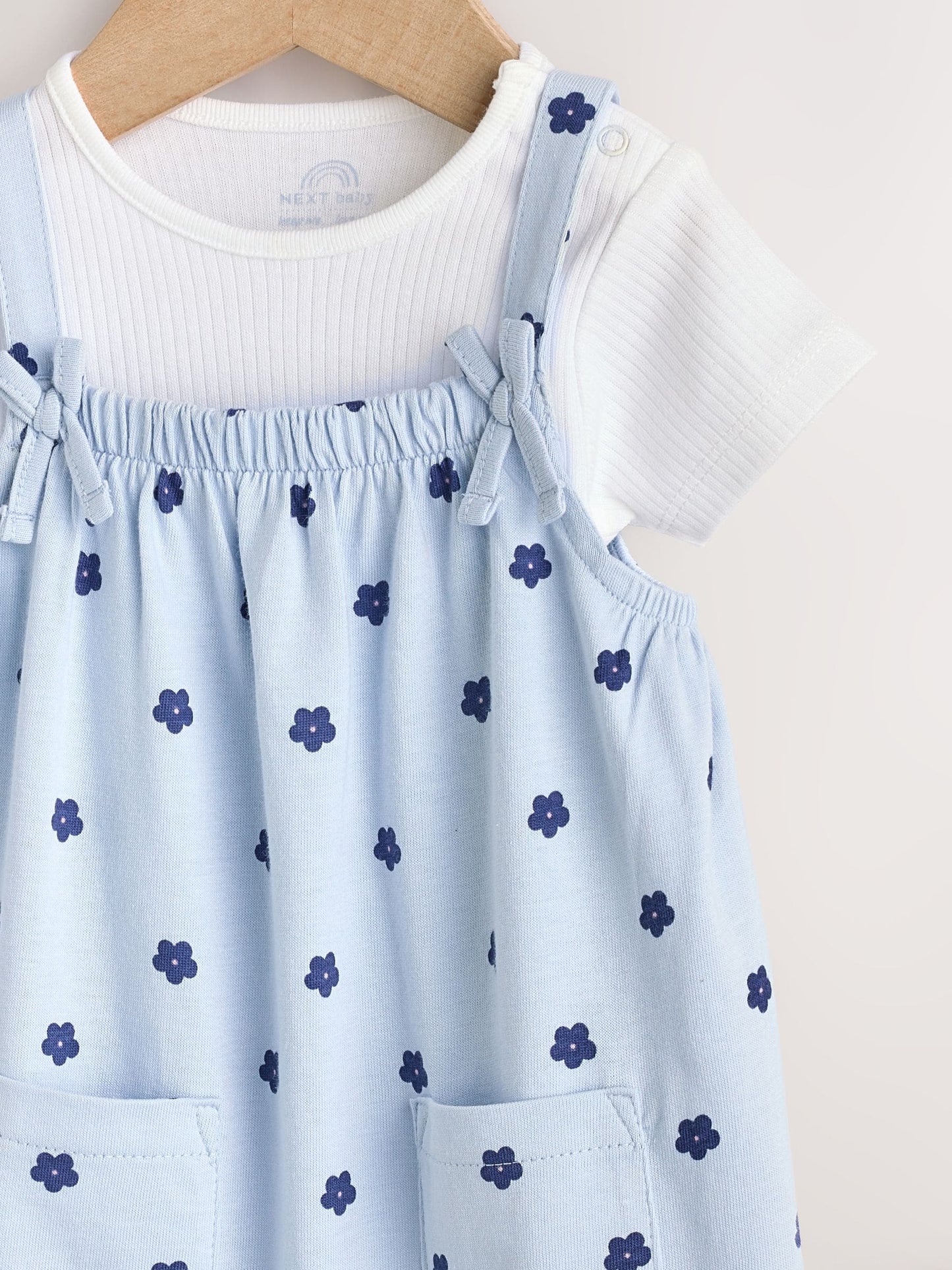 Blue Floral Baby Jersey Dungarees and Bodysuits Set 2 Piece (0mths-3yrs) image 4
