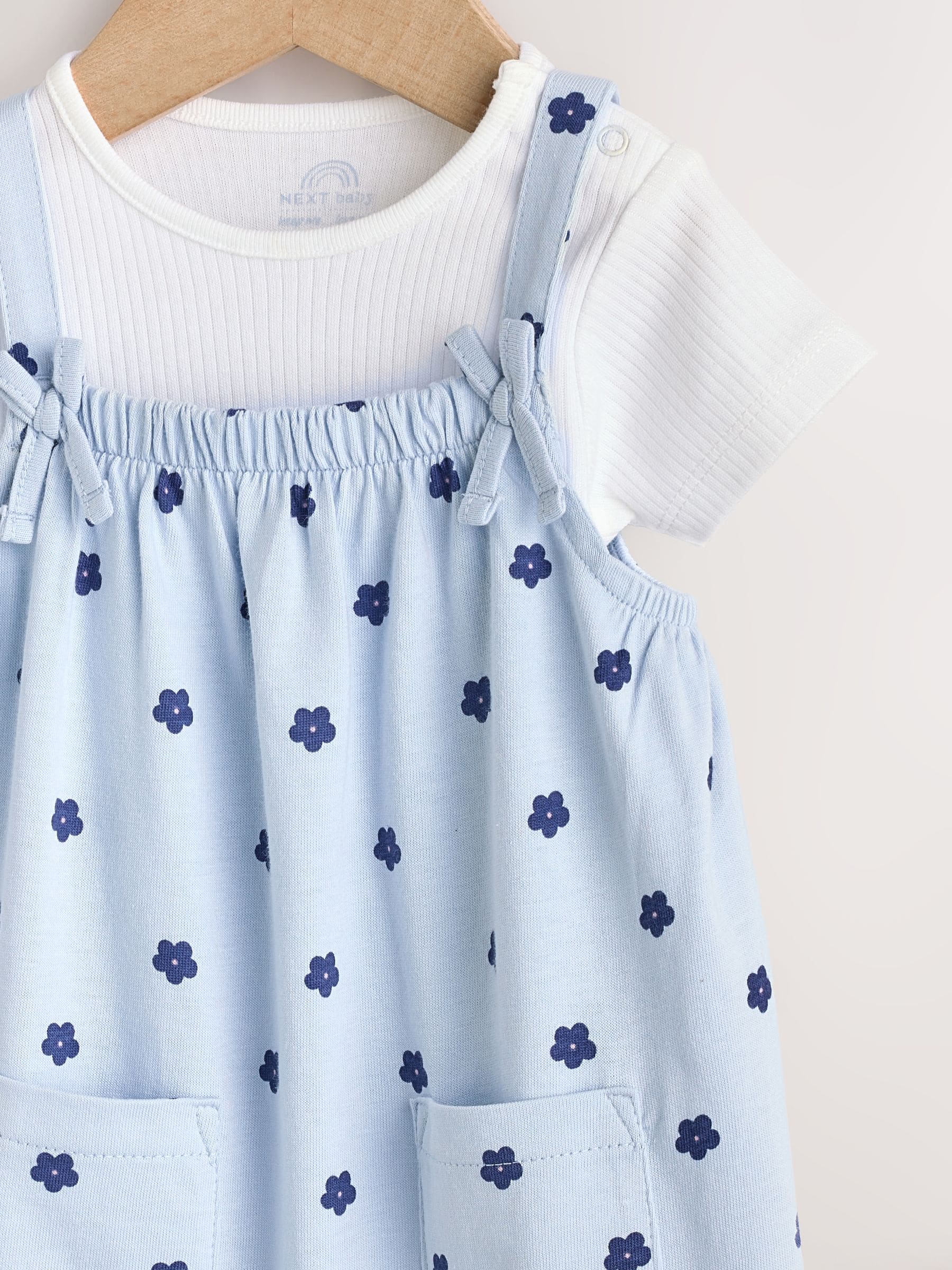 Blue Floral Baby Jersey Dungarees and Bodysuits Set 2 Piece (0mths-3yrs) image 4