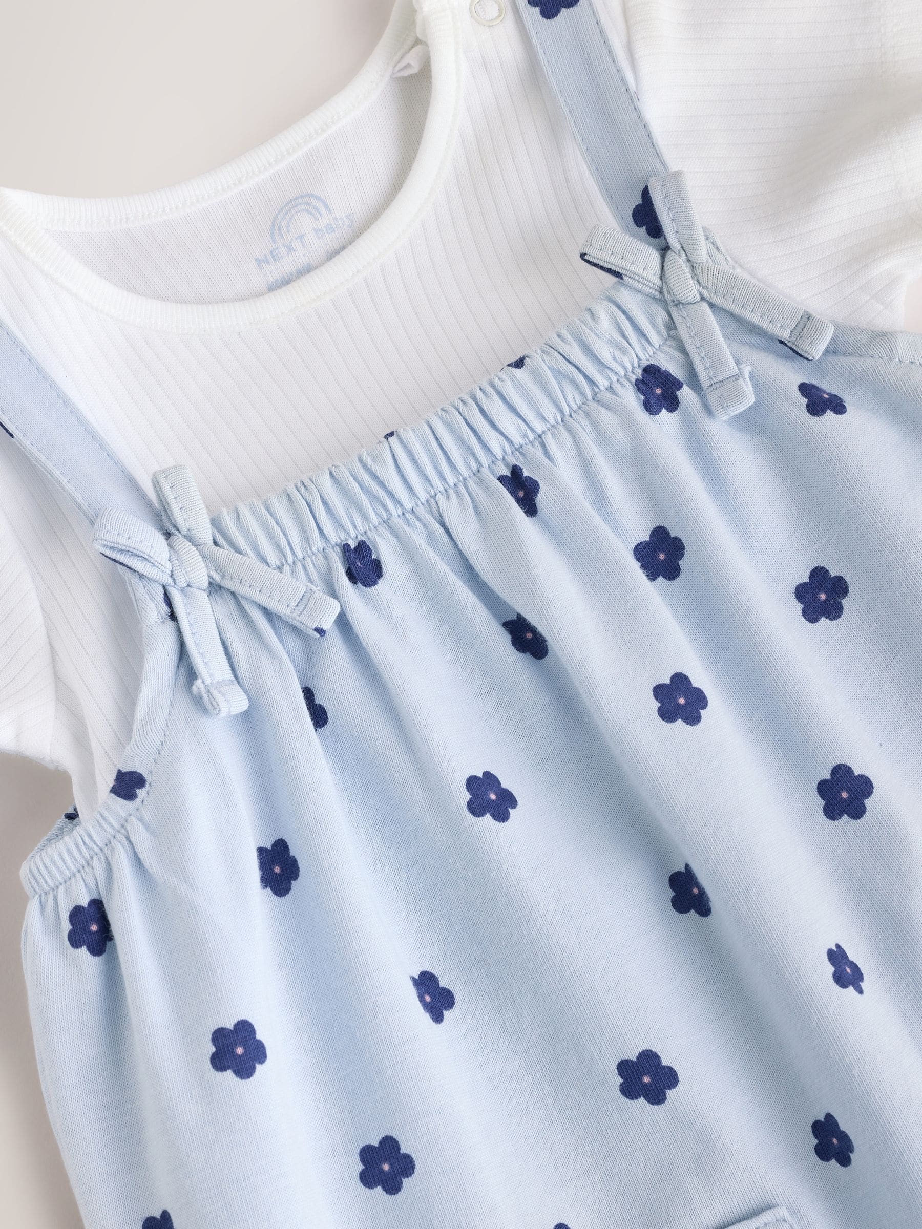 Blue Floral Baby Jersey Dungarees and Bodysuits Set 2 Piece (0mths-3yrs) image 5