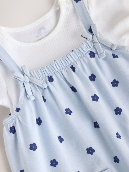 Blue Floral Baby Jersey Dungarees and Bodysuits Set 2 Piece (0mths-3yrs) image 5