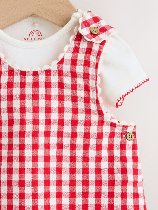 Red Gingham Printed Baby Dungarees and Bodysuits Set 2 Piece (0mths-2yrs) image 3