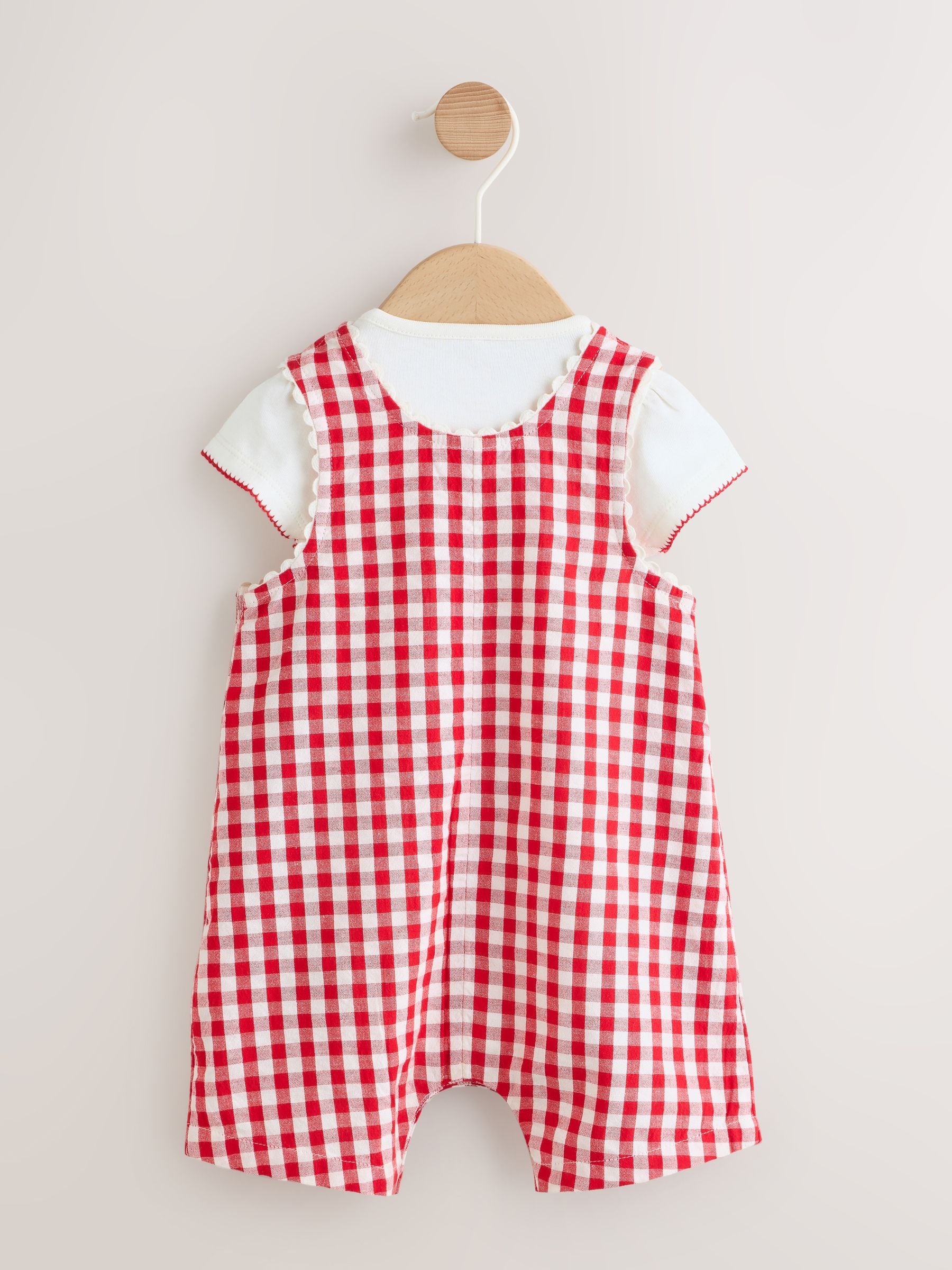 Red Gingham Printed Baby Dungarees and Bodysuits Set 2 Piece (0mths-2yrs) image 2