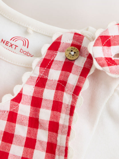 Red Gingham Printed Baby Dungarees and Bodysuits Set 2 Piece (0mths-2yrs) image 7