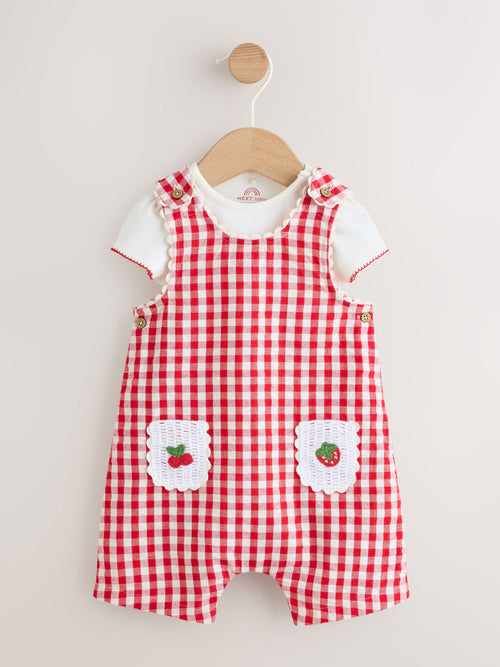 Red Gingham Printed Baby Dungarees and Bodysuits Set 2 Piece (0mths-2yrs) image 1